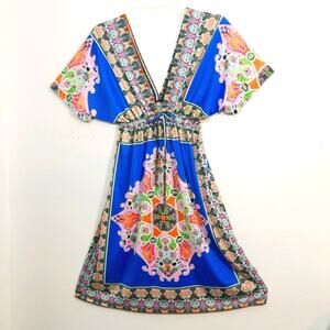 NWOT Mandala ethnic hanky plunge deep V dress L